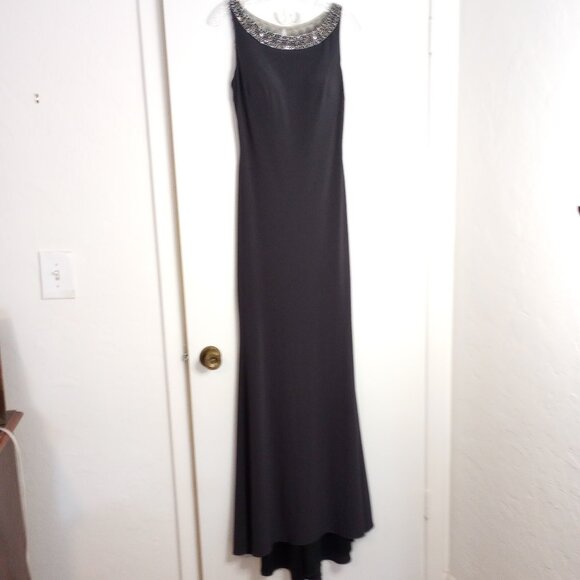 Ellie Wilde Mon Cheri Navy Beaded Accent Long Gown - Picture 1 of 14